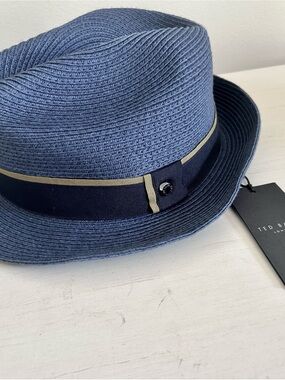 Ted Baker Dark Blue Straw Trilby with Navy Band